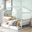 Full Size House Platform Bed with Two Drawers Headboard and Footboard,Roof Design White - Korvel