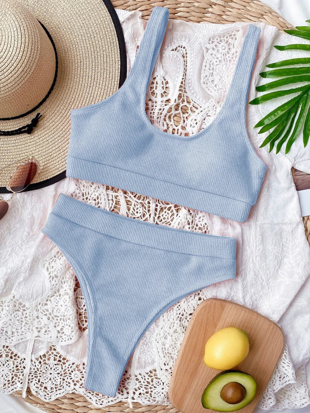 Scoop Neck Wide Strap Two-Piece Swim Set - Korvel