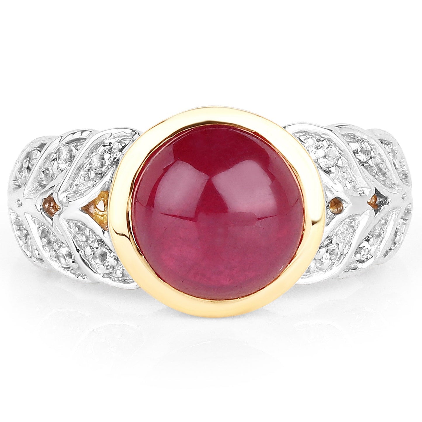 5.11 Carat Glass Filled Ruby & White Topaz Sterling Silver Ring