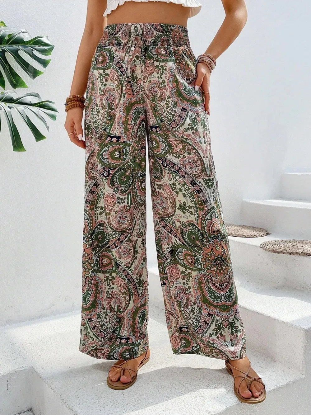 Printed Wide Leg Pants - Korvel