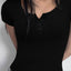 Ribbed Button Detail Round Neck Short Sleeve T-Shirt