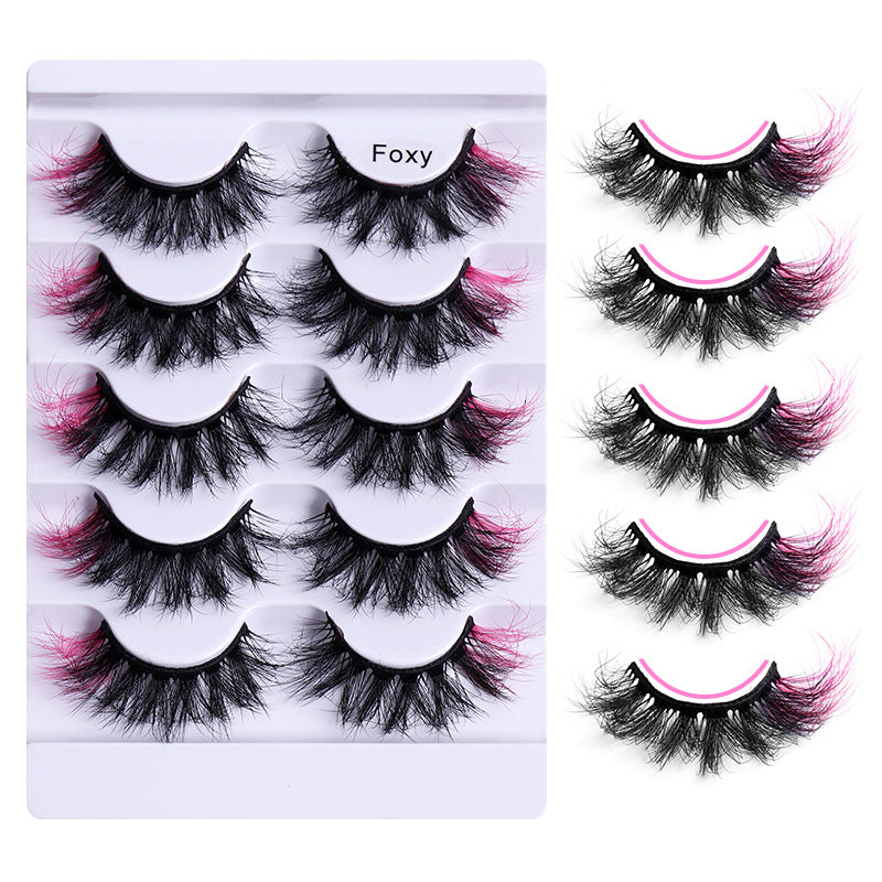 5 Pairs Of Colorful Fried False Eyelashes Multi Layer Thick Cross Mink Like Eyelashes - Korvel