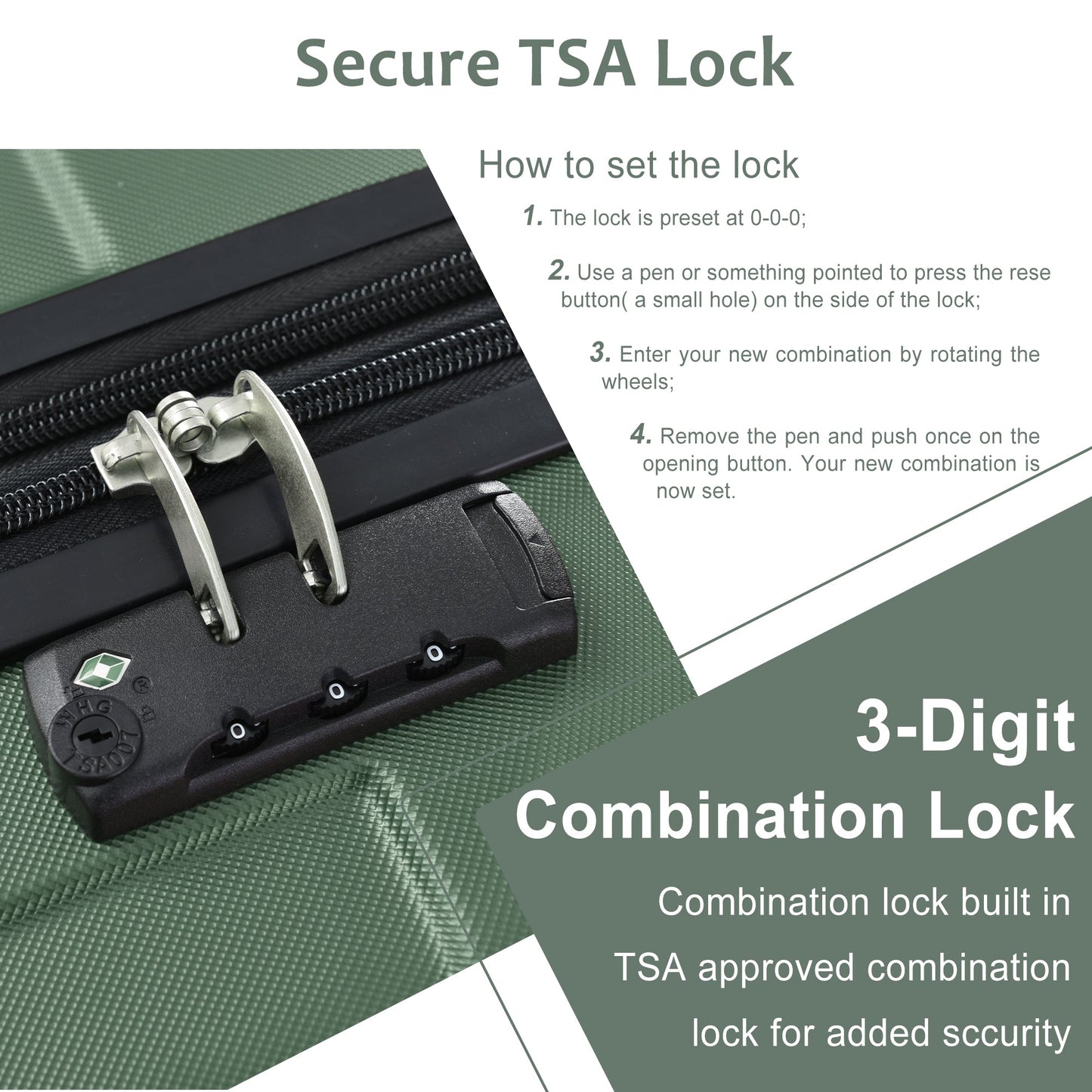 Hardshell Luggage Spinner Suitcase with TSA Lock Lightweight Expandable 24'' (Single Luggage) Green + ABS + 24 Inch - Korvel
