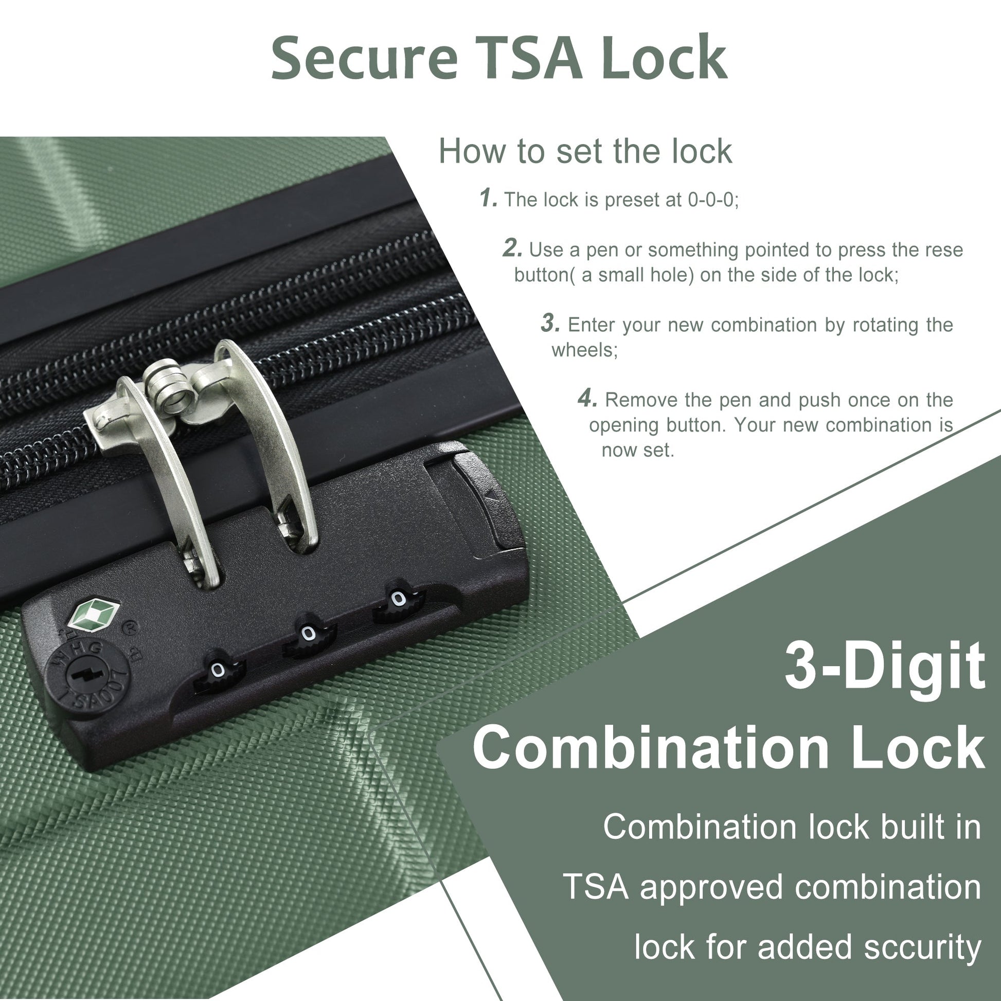 Hardshell Luggage Spinner Suitcase with TSA Lock Lightweight Expandable 24'' (Single Luggage) Green + ABS + 24 Inch - Korvel