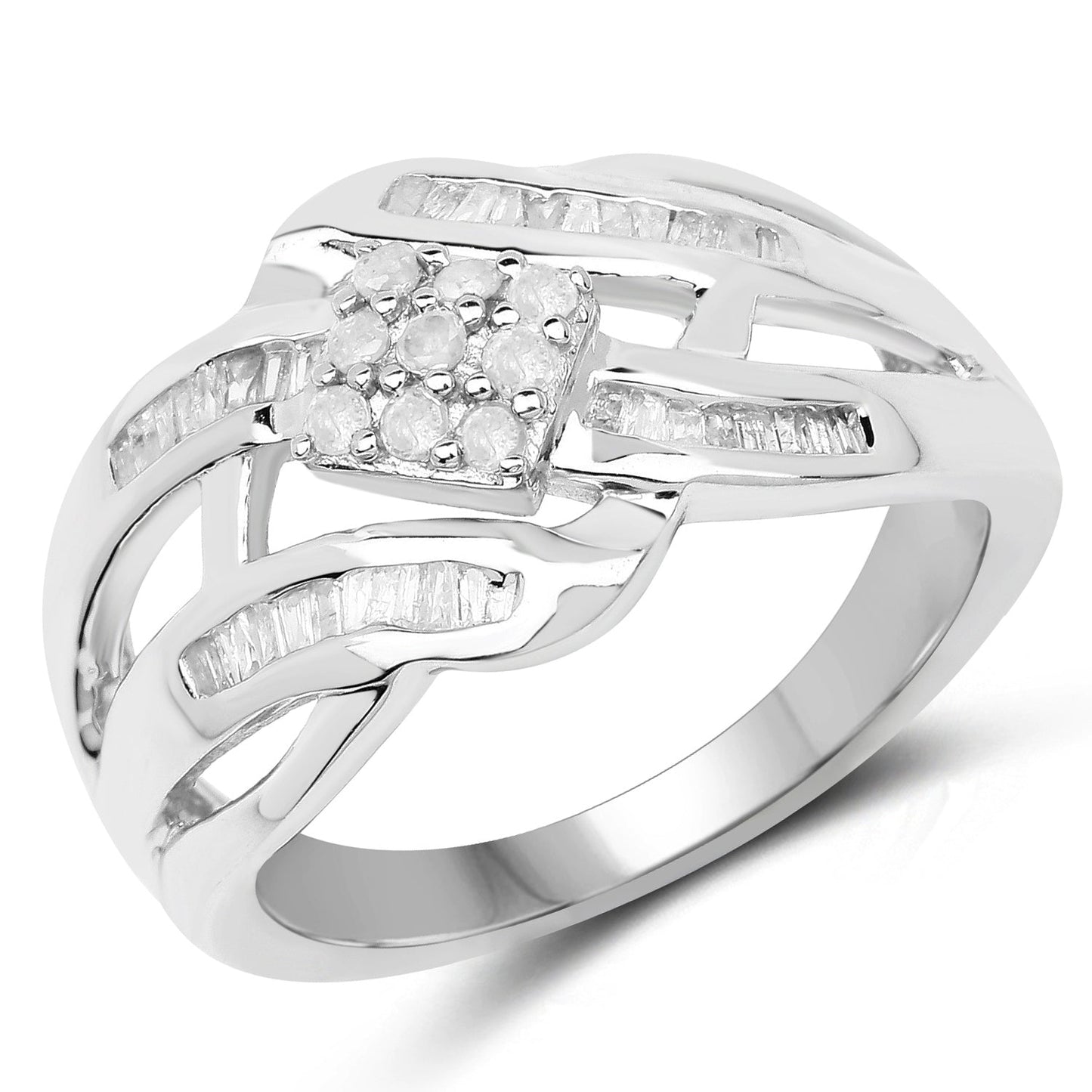 Anillo Cruzado de Diamante Blanco de 0.62 Quilates en Plata Esterlina