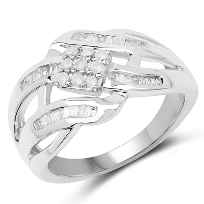 0.62 Carat White Diamond Crossover Ring in Sterling Silver