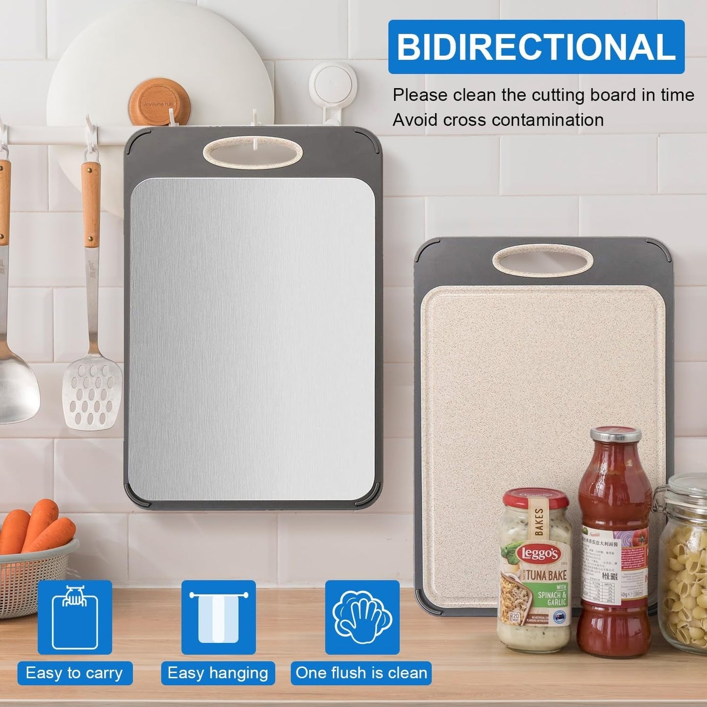 Double sided plastic stainless steel cutting board for household kitchen wheat straw PP cutting board cutting board - Korvel