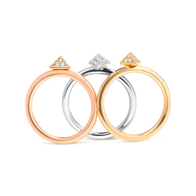 14K Tri Color Gold Diamond Pyramid Stackable Band Ring Set - Size 7