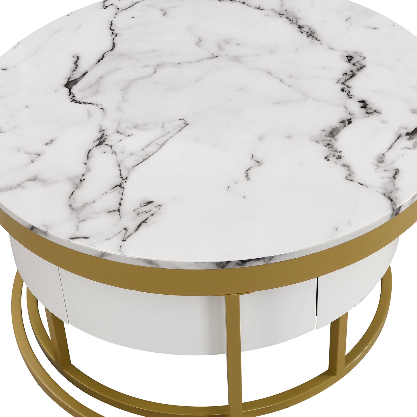 Mesa de café moderna redonda apilable con cajones en blanco