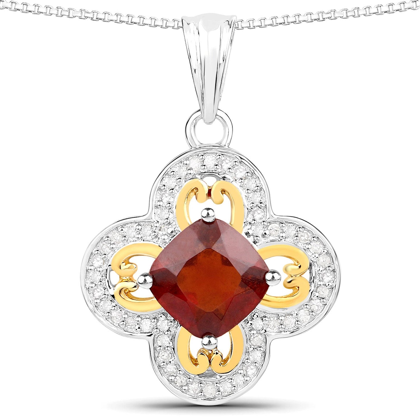 Pendentif en Hessonite et Diamant de 1,63 Carat en Or 18K et Argent Sterling
