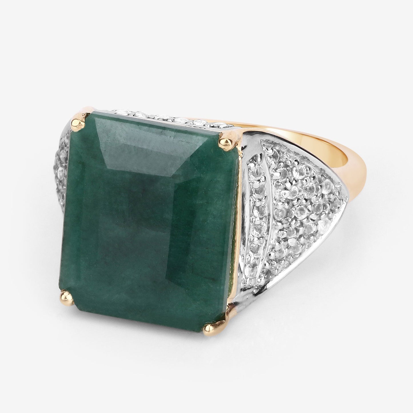 8.70 Carat Dyed Emerald & White Topaz Sterling Silver Ring