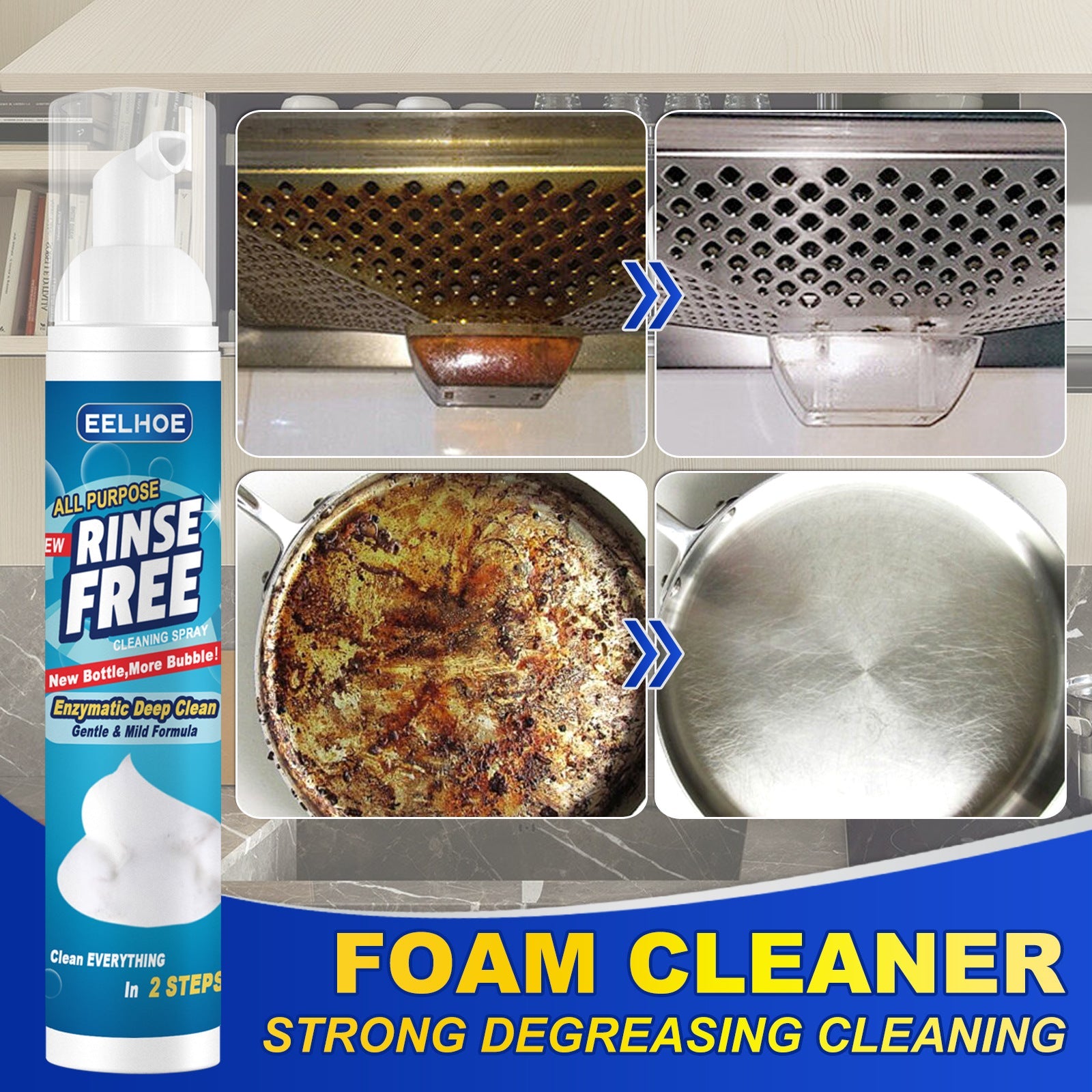 Heavy Grease Kitchen Foam Cleaner, Multi-Purpose Stove Hood To Remove Rust Stains Kitchen Utensils Oil Stains - Korvel