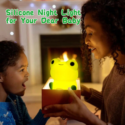 Night Lamp for Kids Frog Soft Silicone Sleeping Night Light Dimmable Timer Rechargeable Colorful Light Room Decor Children Gifts - Korvel