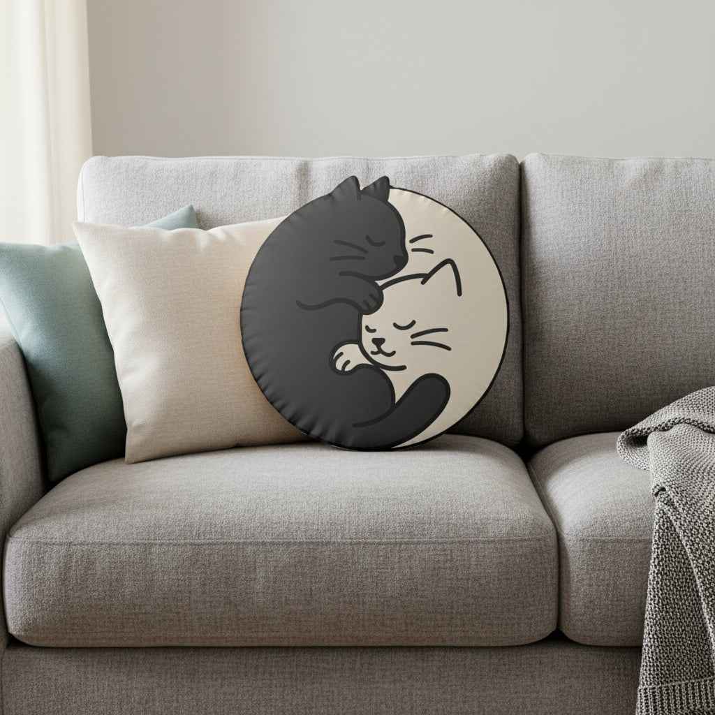 Yin-Yang Cat Pillow - Cozy Balance for Your Home