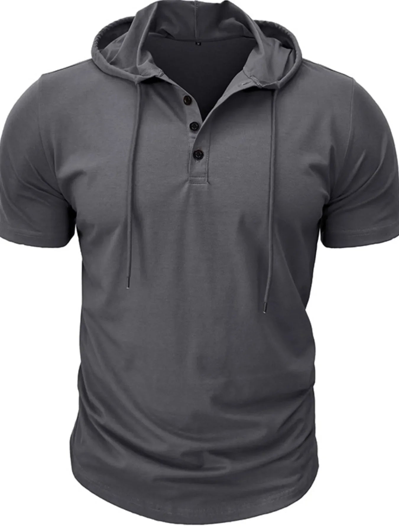 Camiseta Henley con Capucha Casual para Hombre en Tallas Grandes
