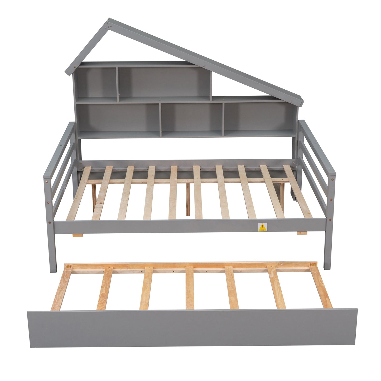Full Size Platform Bed with Trundle and Shelves Gray - Korvel