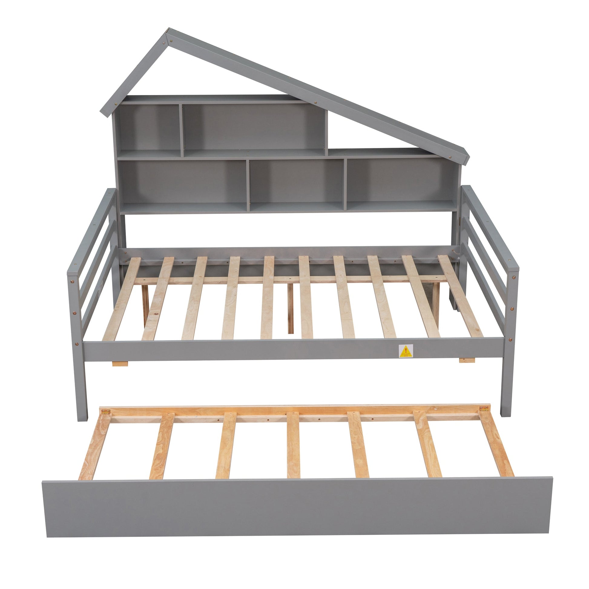 Full Size Platform Bed with Trundle and Shelves Gray - Korvel