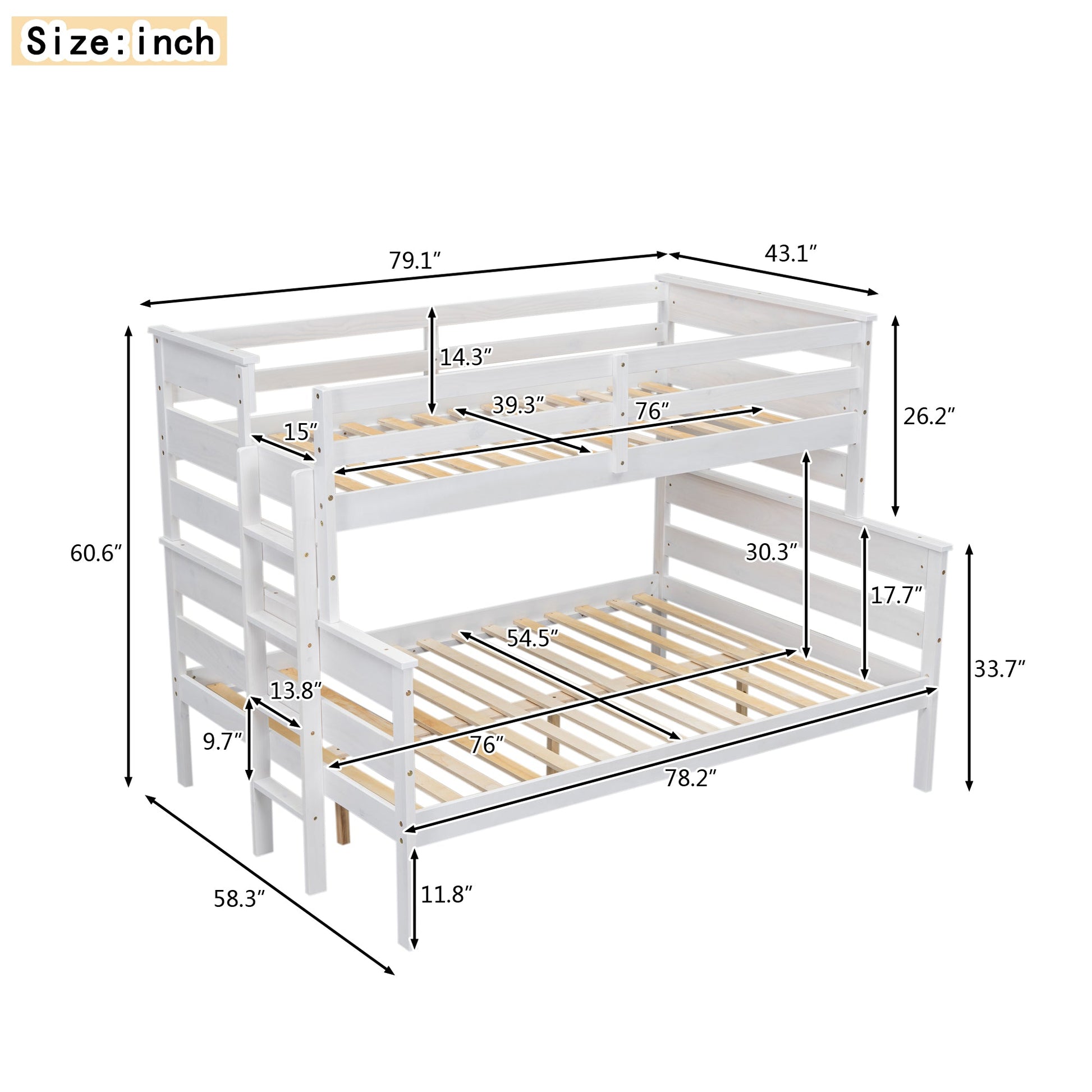 Wood Twin over Full Bunk Bed with Ladder White - Korvel