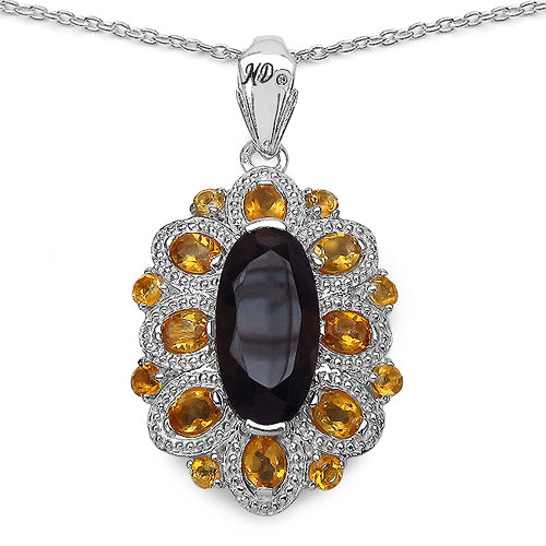 Pendentif en Quartz Fumé et Citrine de 6,40 Carats en Argent Sterling