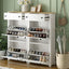 ONTREND ultra-thin shoe cabinet set with 4 flip drawers and adjustable panel top shoe rack, white - Korvel