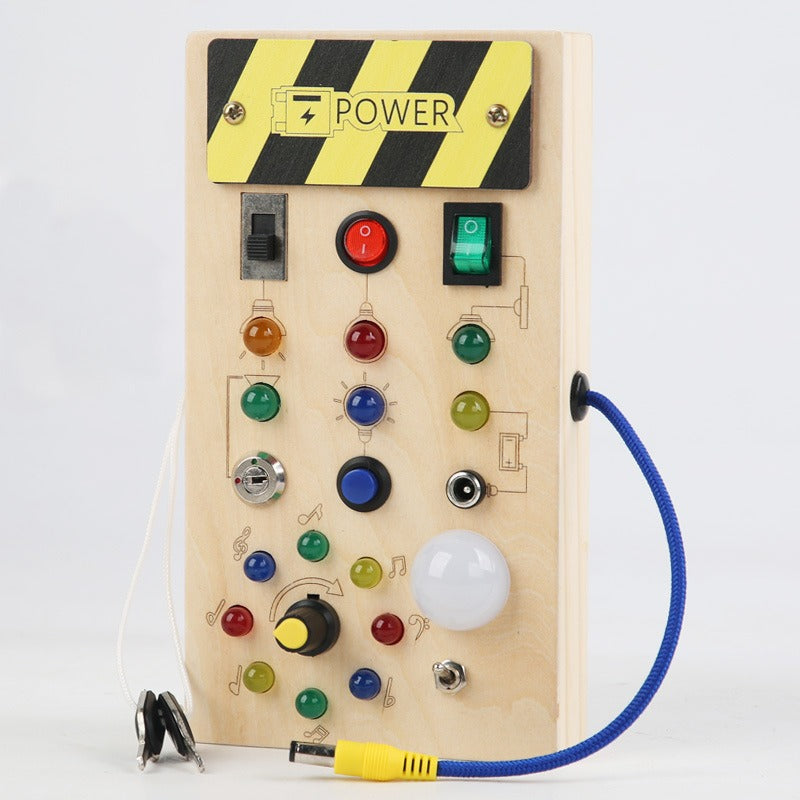 Montessori Busy Board Sensory Toys Wooden with LED Light Switch Control Board Travel Activities Kids Games for 2-4 Years Old - Korvel