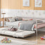 Twin Size Metal Daybed with Adjustable Trundle  Pop Up Trundle  Silver - Korvel