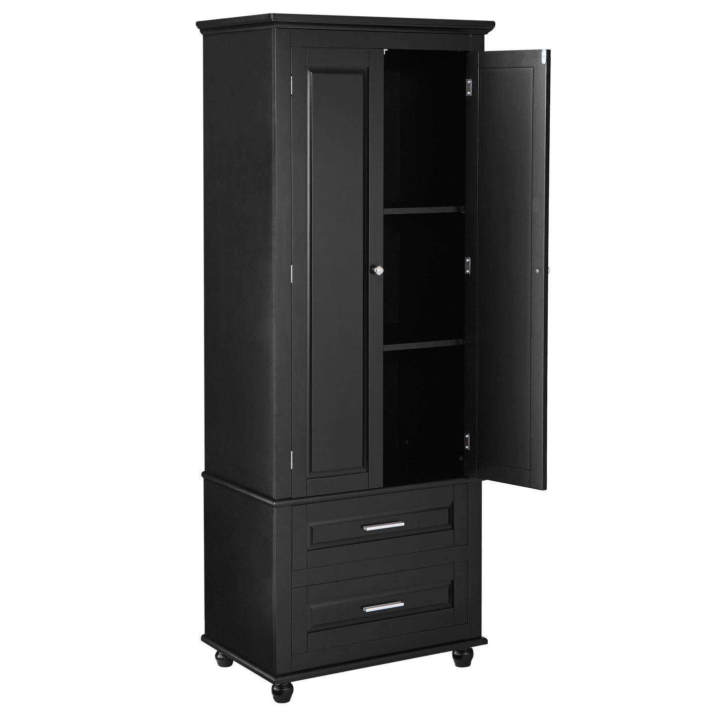 Tall Storage Cabinet with Two Drawers for Bathroom/Office, Black - Korvel