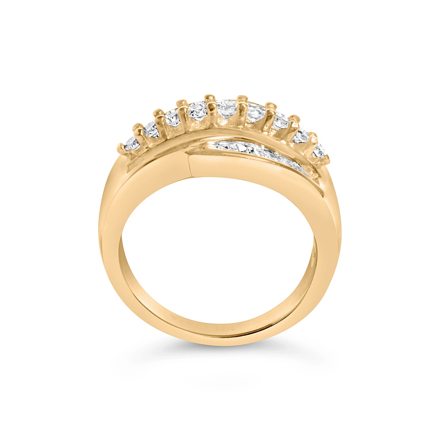 14K Yellow Gold 1.00 Cttw Diamond Cocktail Cluster Ring - Size 7
