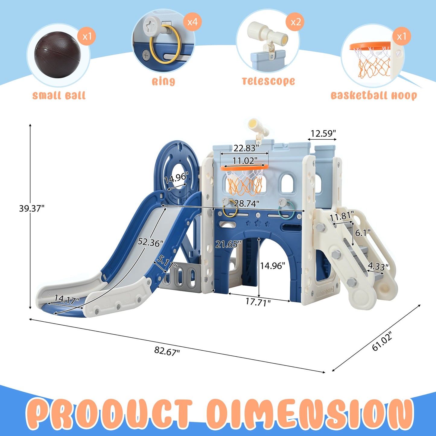 9-1 Toddler Slide Set,Kids Slide for Toddlers Ages 1+, Basketball Hoop, Tunnel and Storage Space, Pirate Ship Themed Slide - Korvel