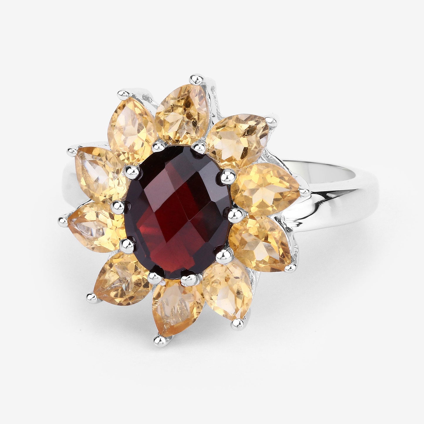 Anillo de Plata Esterlina con Granate y Citrino de 5.50 Quilates