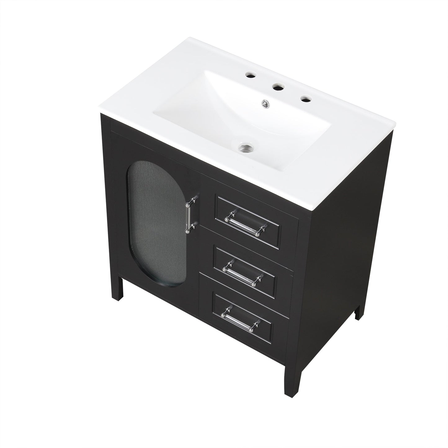 30" Bathroom Vanity with Sink, Bathroom Vanity Cabinet with Two Drawers and Door, Adjustable Shelf, Solid Wood and MDF, Black - Korvel