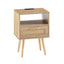 15.75" Rattan End table with Power Outlet & USB Ports  Modern nightstand with drawer and solid wood legs - Korvel