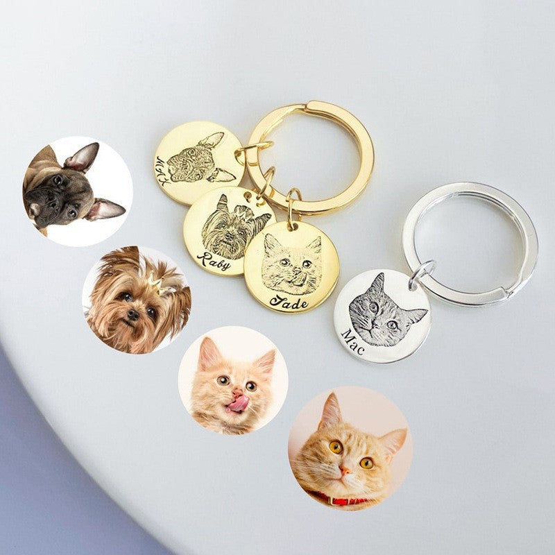 Pet sketch necklace portrait cat puppy pet DIY engraving keychain - Korvel