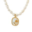 French Baroque freshwater pearl chain oval plate inlaid with zircon colored shell relief flower necklace - Korvel