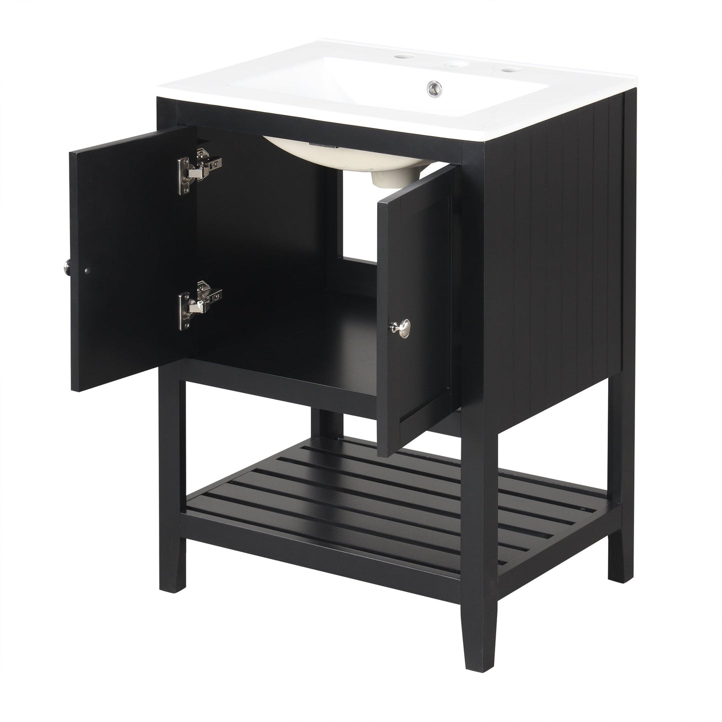 Meuble de salle de bain moderne noir de 24" avec évier en céramique élégant