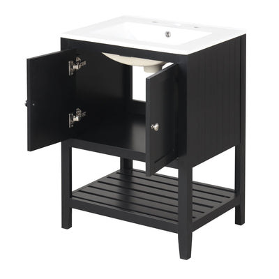 Meuble de salle de bain moderne noir de 24" avec évier en céramique élégant
