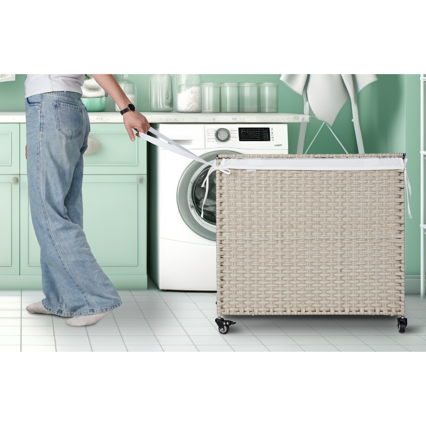 Premium Laundry Hamper with Lid and Wheels - 160L Grey