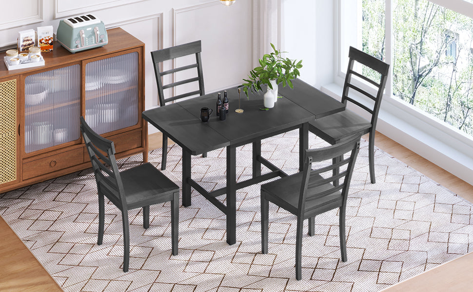 TOPMAX 5-piece square wooden pendant light expandable dining table set with 4 ladder back chairs  Gray - Korvel