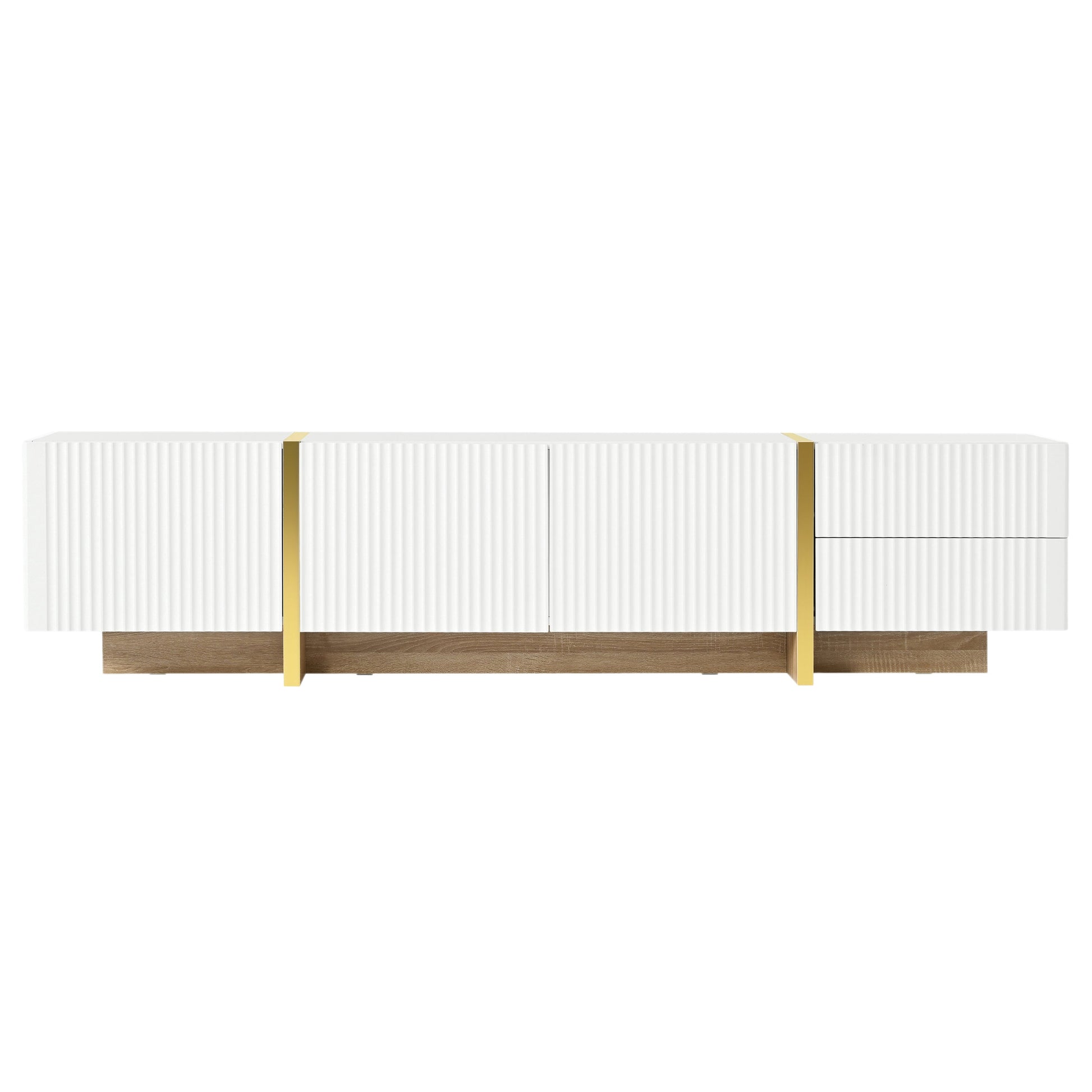 Luxury Fluted TV Stand for TVs Up to 80'', Modern Entertainment Center with Storage Cabinets & Drawer White - Korvel
