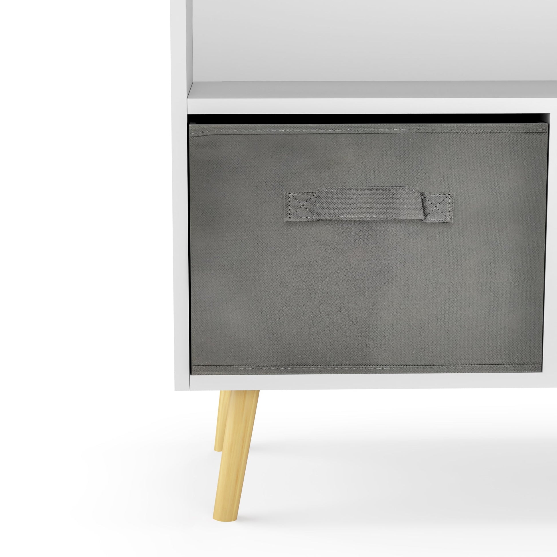 Kids bookcase with Collapsible Fabric Drawers Children's Book Display Toy Storage Cabinet Organizer White/Gray - Korvel