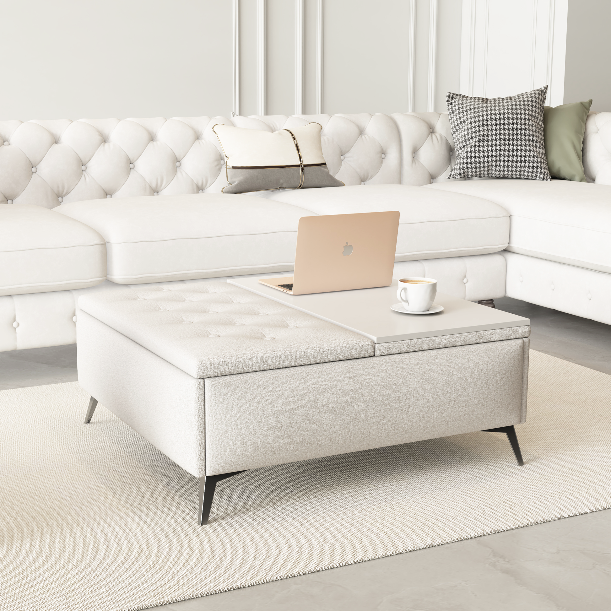 35 inch Wide Square storage benches Coffee Table with Lift Top Oversized Storage Ottoman in Upholstered for Living Room - Korvel