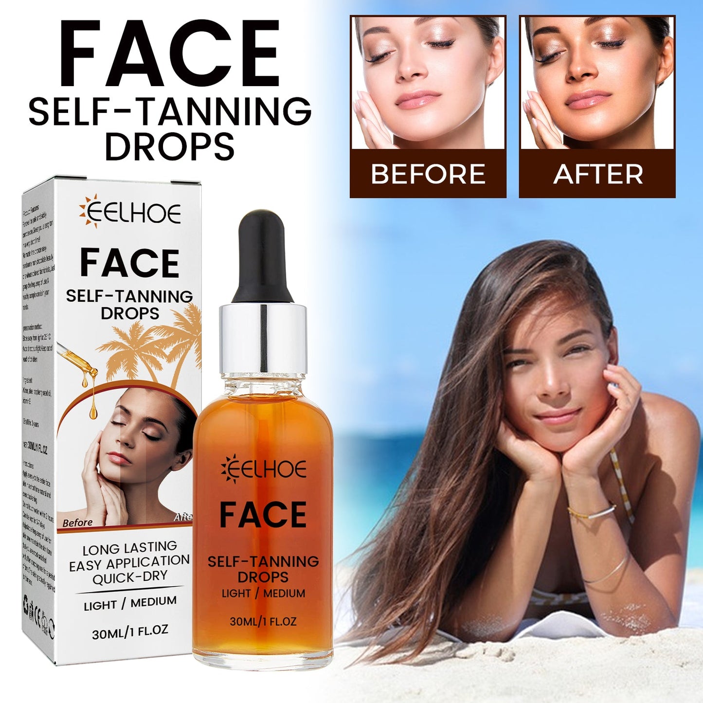 Gouttes auto-bronzantes pour le visage premium avec bronzant naturel