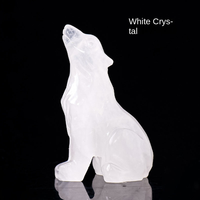 Natural Crystal Wolf Cub Carving - Premium Home Decor