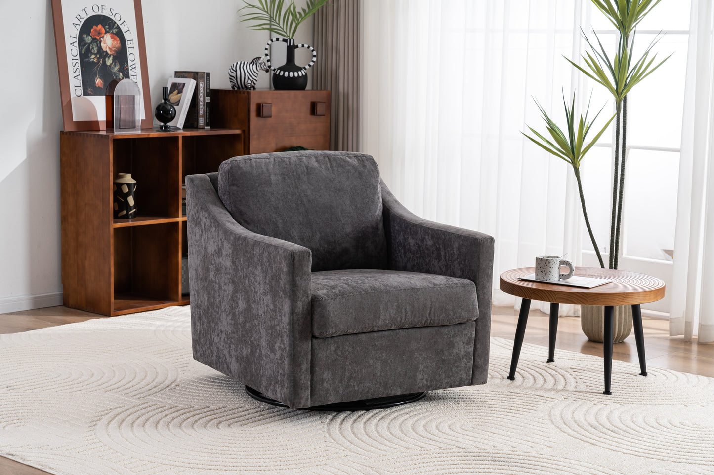 Fauteuil pivotant large avec coussin doux - Fauteuil moderne gris
