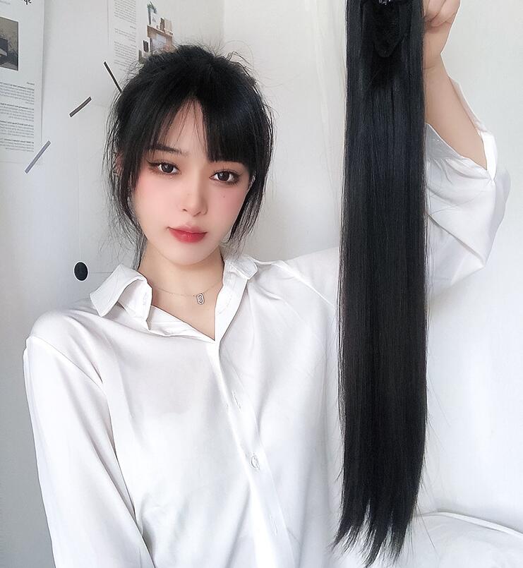 Grab clip ponytail wig female straight hair ponytail mini small grab clip ponytail long straight hair chemical fiber wig high ponytail - Korvel