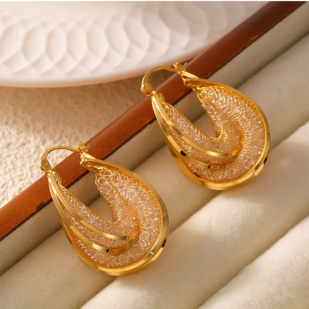 Copper Glass Stone U Shape Earrings - Korvel