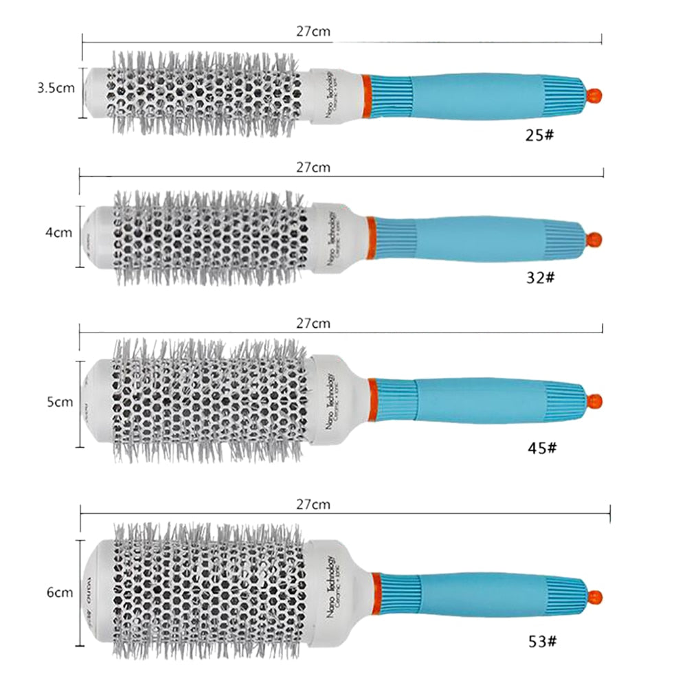 Professional Round Blue Hair Brush Ceramic Ion Hairbrush Comb Fashion Salon Hair Styling Tools - Korvel