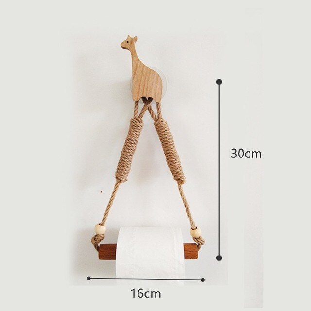 Support en papier hygiénique en bois animal nordique avec corde en chanvre