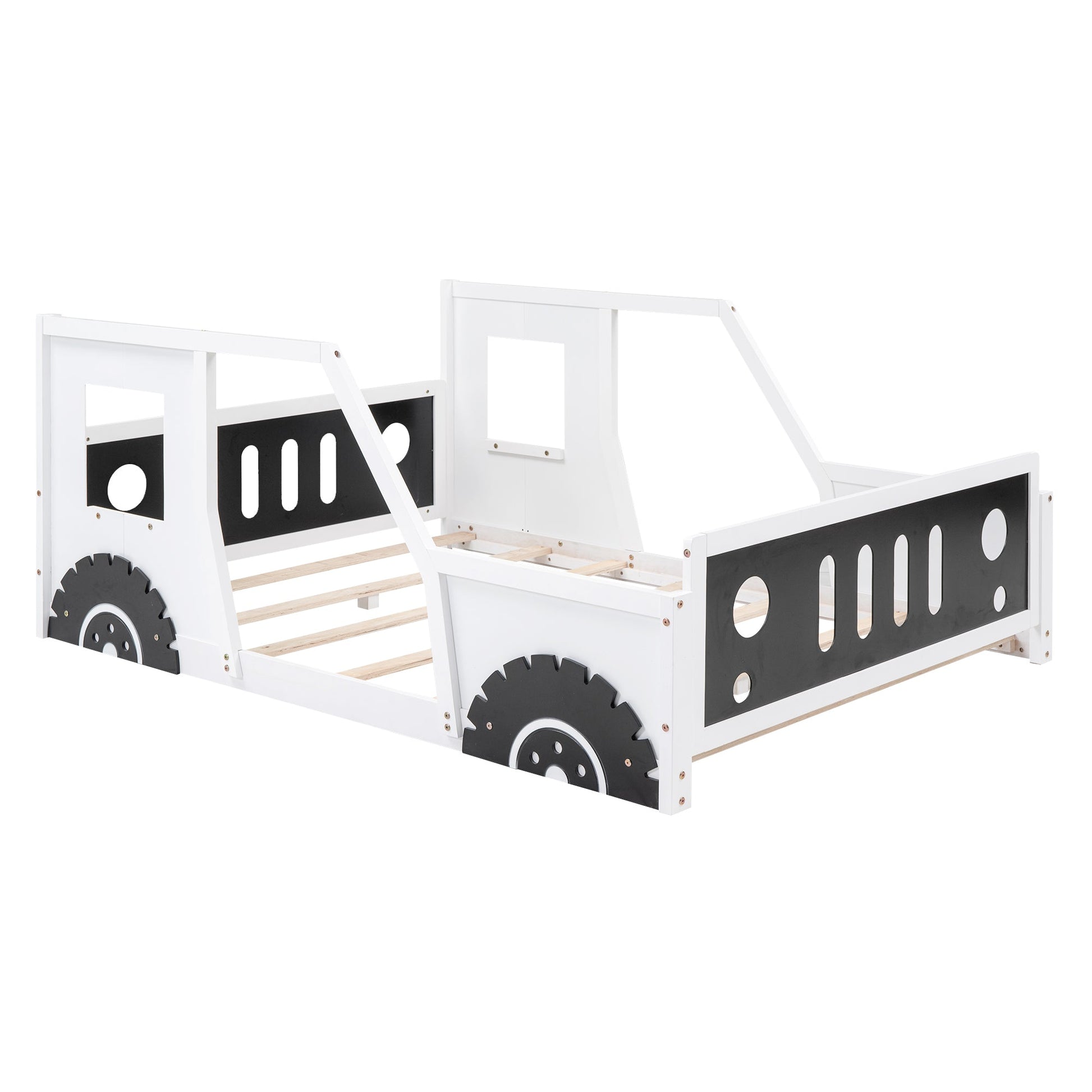Full Size Classic Car-Shaped Platform Bed with Wheels White - Korvel