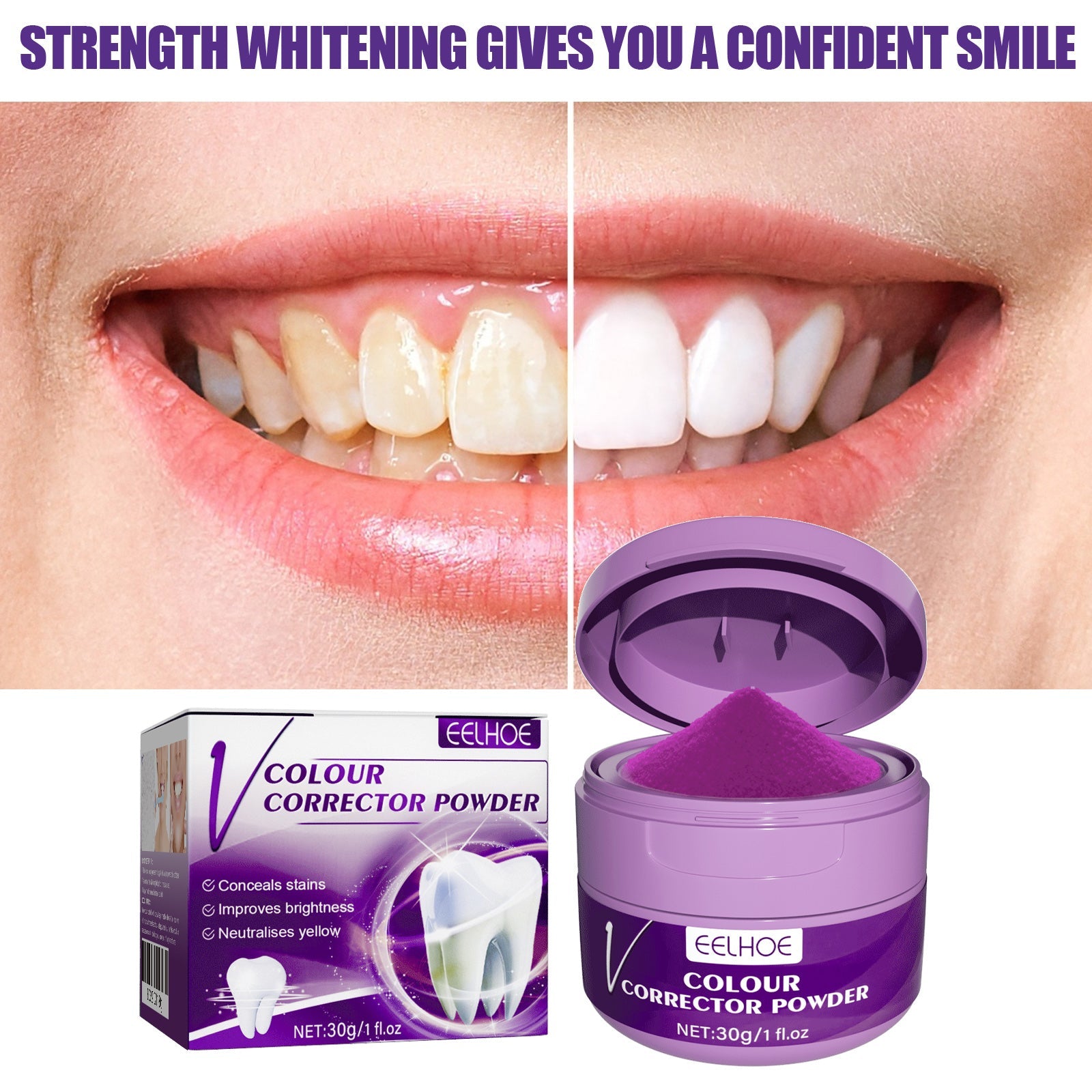 v34 Whitening Powder, Cleaning Stains Freshening Breath And Brightening White Teeth Cleaning Powder - Korvel